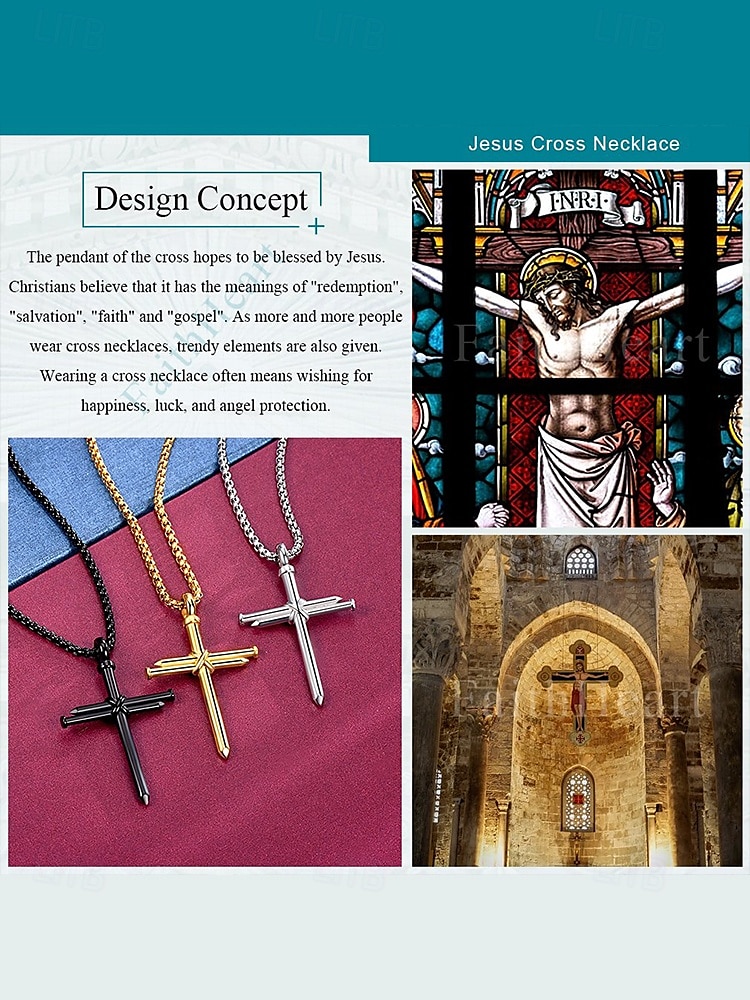 collier croix en acier inoxydable pour homme – pendentif religieux avec motif clou et chaîne de 2025 ? $8.99 –P4