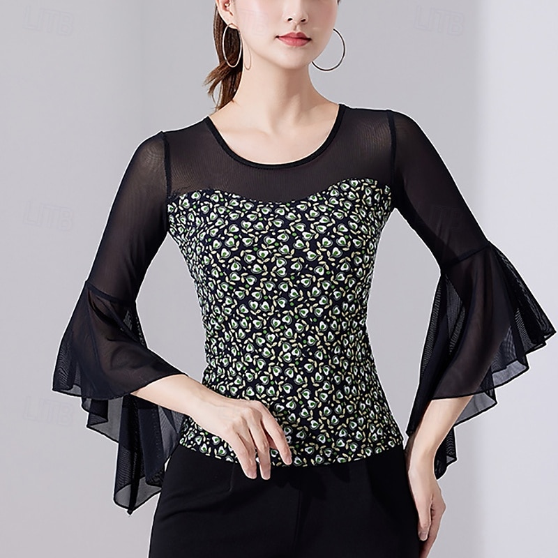 Latijnse dans Top Prints Pure Kleur Gesplitst Dames Prestatie Opleiding 3/4 mouw Hoog Polyester 2025 - $32.99 –P3