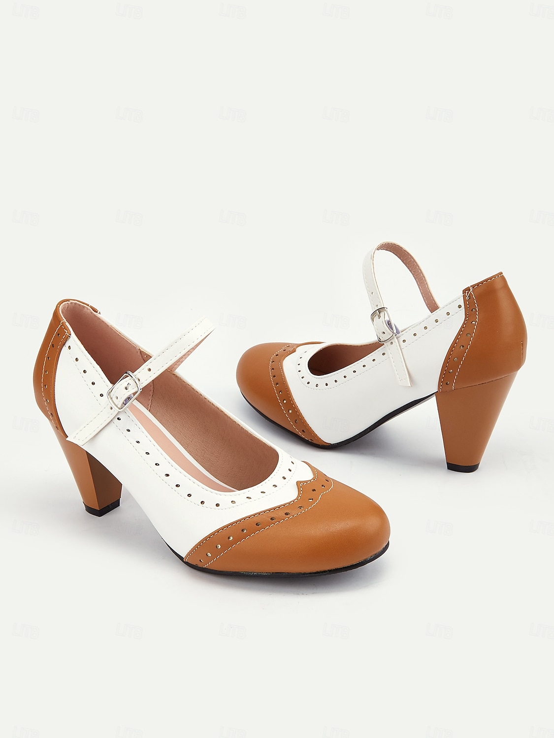 dámské vintage dvoubarevné podpatky mary jane s brogue detaily – retro boty s blokovým podpatkem na večírky a formální příležitosti 2025 - $54.99 –P4