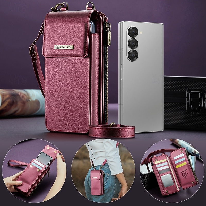 2025年 電話 ケース 用途 サムスンのギャラクシー Zフォールド6 Z Fold 5 Z Fold 4 Z Fold 3 Z Fold 2 Z Fold ユニバーサル 女性用 女の子用 磁石バックル ジッパ－ 全身保護 レトロ風 TPU PUレザー  コレクション – $31.99 –P17