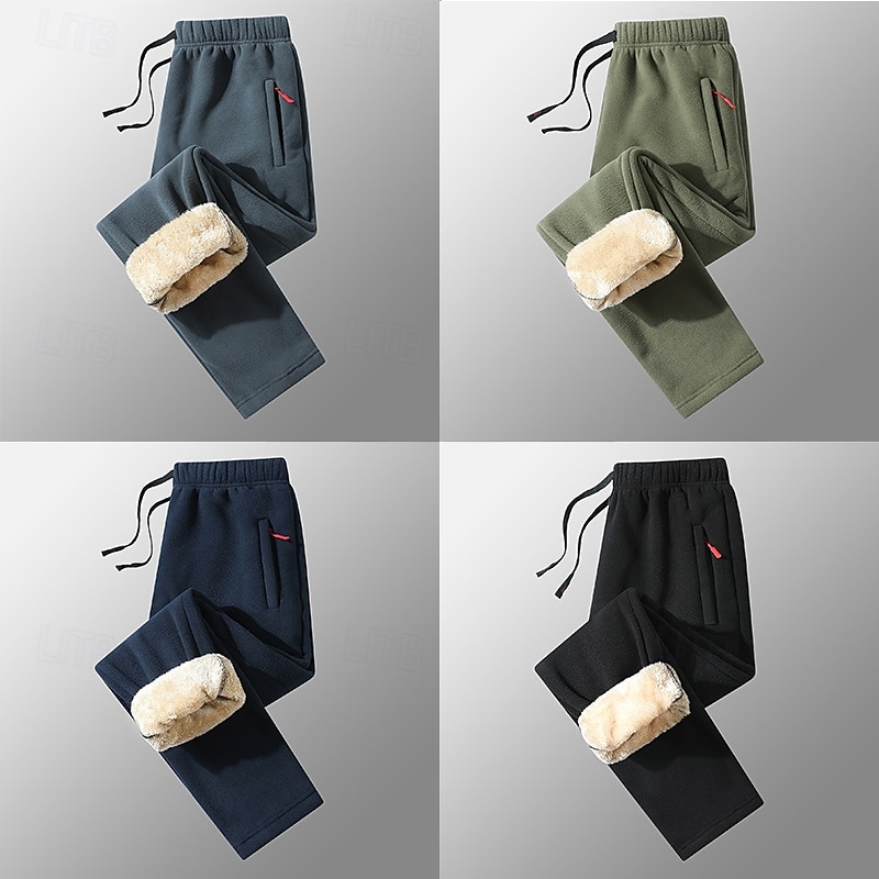 Herren Sherpa Fleecehosen Jogginghose Trainingshose Jogginghose Jogger Hose Hosen Kordelzug Tasche mit Reißverschluss Gerade geschnitten Glatt Komfort Warm In voller Länge Outdoor Casual Täglich 2025 - $25.99 –P7