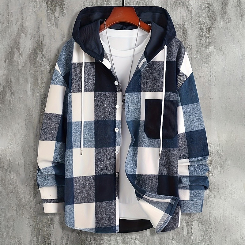 Men's Shirt Flannel Shirt Overshirt Plaid Outdoor Street Black Pink Navy Blue Brown Long Sleeve Hooded Winter Spring &  Fall Clothing Apparel 2025 - $28.99 –P5