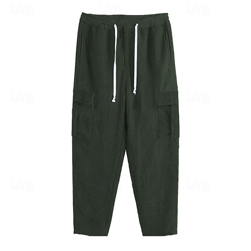 Men's Cargo Pants Corduroy Pants Trousers Straight Leg Sweatpants Elastic Waist Drawstring Multi Pocket Plain Wearable Outdoor Daily Camping & Hiking Fashion Classic Black Army Green 2026 - $28.99 –P5