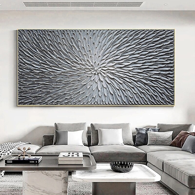 getextureerde zilveren abstracte schilderkunst handgemaakte getextureerde bloem olieverfschilderij op canvas groot pattle mes olieverfschilderij wandkunst abstracte minimalistische kunst schilderij 2025 - $83.99 –P5