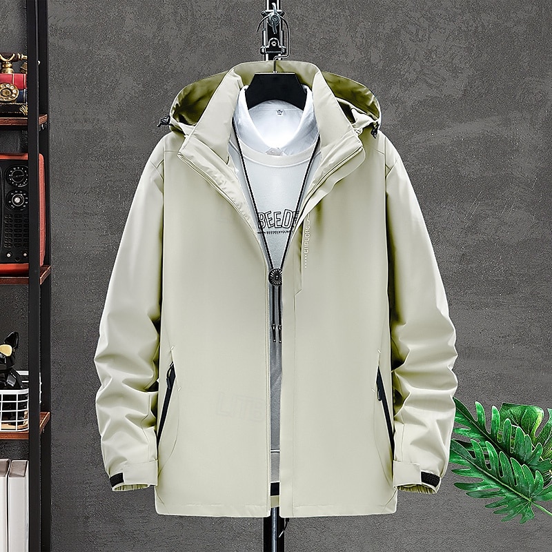 Herr klår upp Vandringsjacka Regnkappa till vandring Vinter Utomhus Vattentät Andningsfunktion Mjuk Avtagbar huva Jacka Fullängd synlig dragkedja Fiske Klättring Strand Marin Svart Kristall Röd 2025 - $39.99 –P1