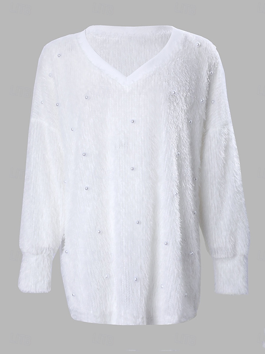dámská halenka pulovr fuzzy oversized výstřih do V ležérní teplý měkký útulný šik podzim zima pohodlné 2025 - $29.99 –P9