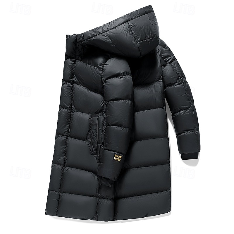Men's Winter Coat Puffer Jacket Padded Zipper Pocket Polyster Pocket Outdoor Long Fashion Casual Thermal Warm Windproof Winter Plain Black Puffer Jacket 2026 - $91.99 –P4