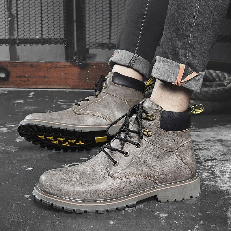 Men's Brown Leather Work Boots, Durable Lace-Up Ankle Boots with Rugged Sole, Perfect for Outdoor Activities, Construction, and Casual Wear 2025 - $79.99 –P4