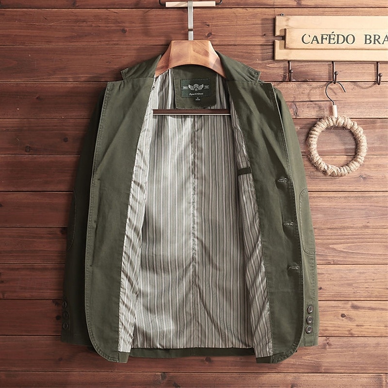 Men's Blazer Business Cocktail Party Wedding Party Fashion Casual Spring &  Fall Polyester Plain Button Pocket Comfortable Single Breasted Blazer Black khaki Army Green 2025 - $54.99 –P10