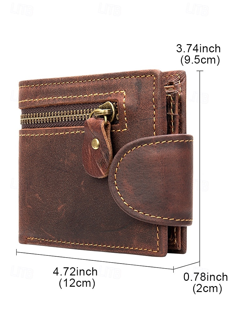 Men's Vintage Brown Leather Wallet with Zipper Pocket and Snap Closure – Stylish Bifold Wallet for Everyday Use 2026 - $26.99 –P3
