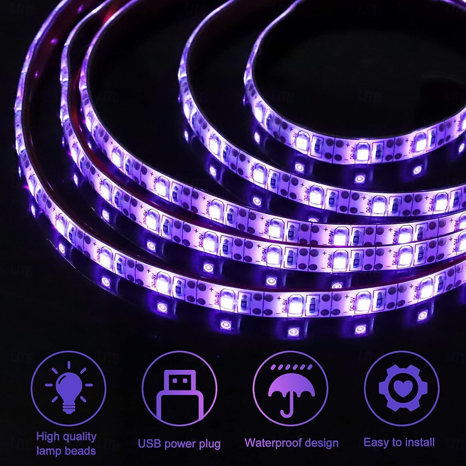 уф черный свет светодиодные полосы света 16.4ft 5m гибкие 395-405nm 2835smd 8mm гибкие dc12v для внутреннего освещения танцевальной вечеринки сценическое освещение краска для тела 2026 - $28.12 –P14