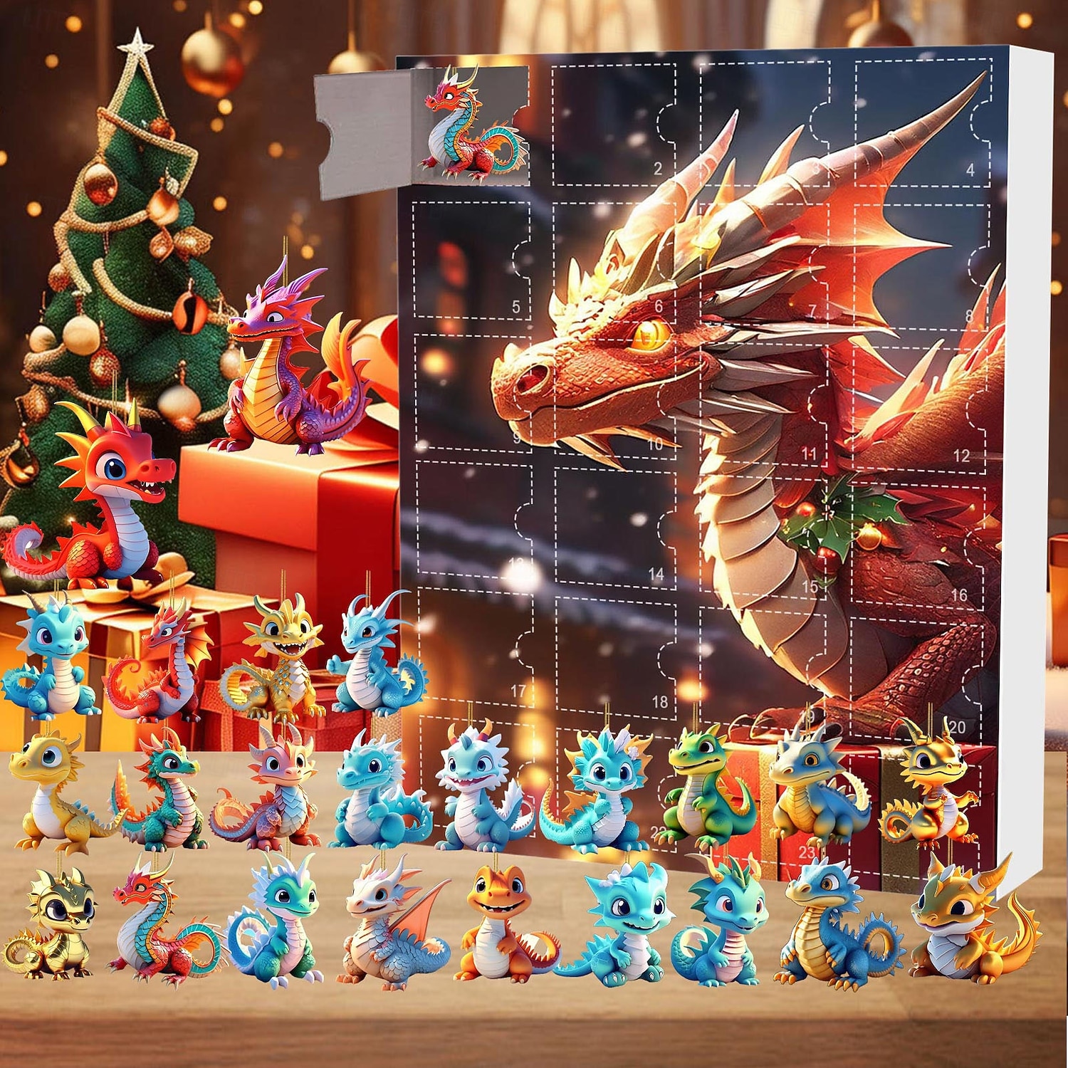 Christmas Advent Calendar Ornaments,2D Acrylic Cute Dragon Baby 24pcs Christmas Ornament Kit Gift 24 Days Countdown Mini Hanging Tree Xmas Ornaments for Christmas Party Decorations 2025 - $19.99 –P6