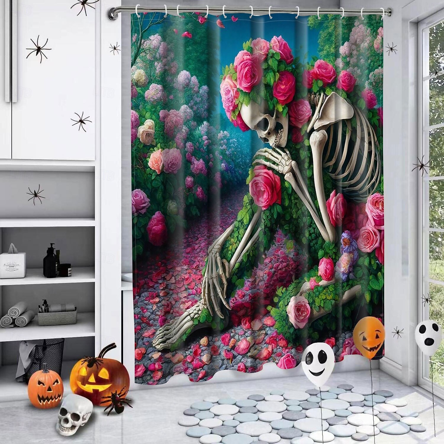 cortina de chuveiro de halloween com ganchos para banheiro cortina de chuveiro de caveira conjunto de decoração de banheiro poliéster à prova d'água pacote com 12 ganchos de plástico cabeças de de 2025 por $21.99 –P13