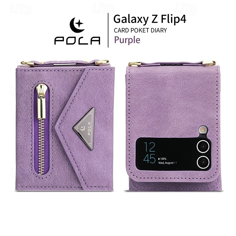 2025年 電話 ケース 用途 Zフリップ6 Z Flip 5 Z Flip 4 Z Flip 3 バックカバー スタンド付き ジッパ－ ストラップ付き レトロ風 TPU PUレザー  コレクション – $23.99 –P2
