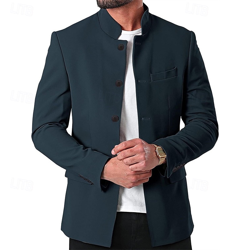 Herr Vardaglig jacka Kavaj Dagligen Semester Håller värmen Ficka Höst vinter Slät Vintage Mode Kinakrage Normal Svart Vit Vin Marinblå Jacka 2026 - $63.99 –P8