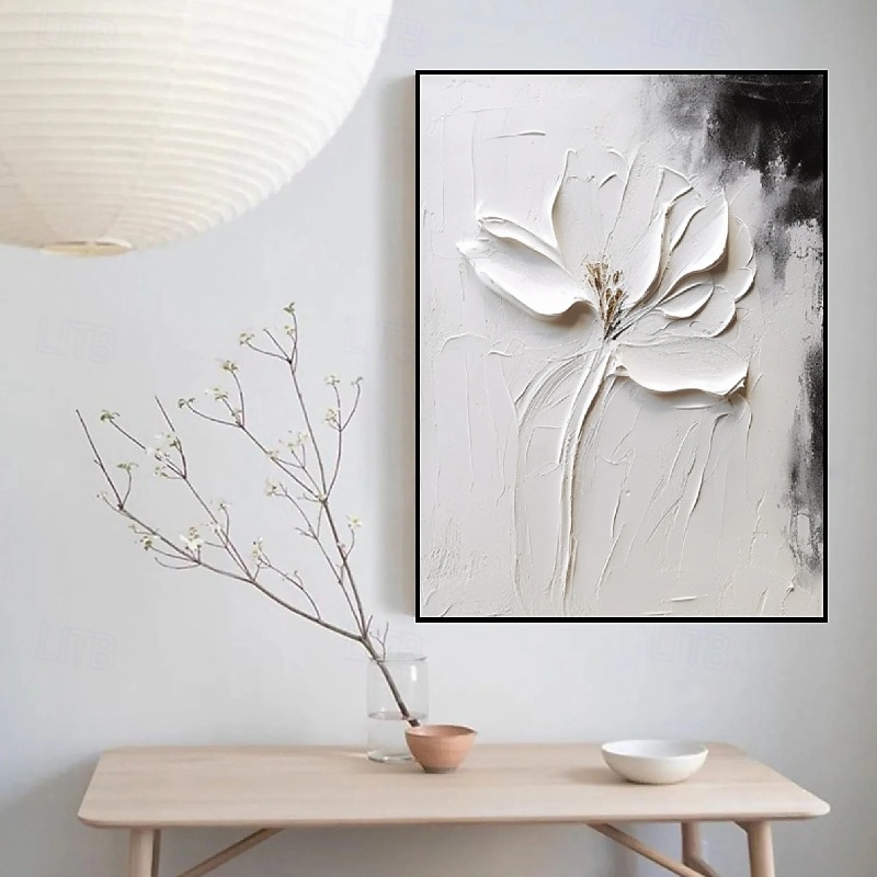 Ölgemälde handgemaltes 3D-Blumengemälde, handgefertigtes Palettenmesser, Blumen, Ölgemälde, Wandkunst, großes 3D-weißes Strukturgemälde, moderne dekorative Gemälde, Impressionismus, abstraktes weißes 2025 - $116.99 –P2