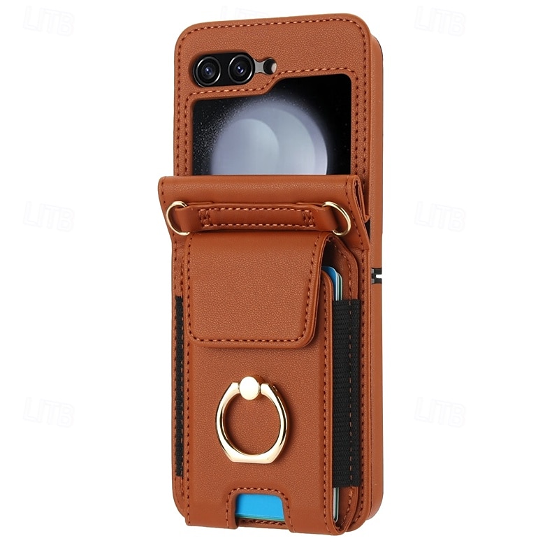 Phone Case For Samsung Galaxy Z Flip 7 Z Flip 6 Z Flip 5 Z Flip 4 Z Flip 3 Back Cover Ring Holder with Lanyard with Wrist Strap Retro TPU PU Leather 2025 - $29.99 –P6