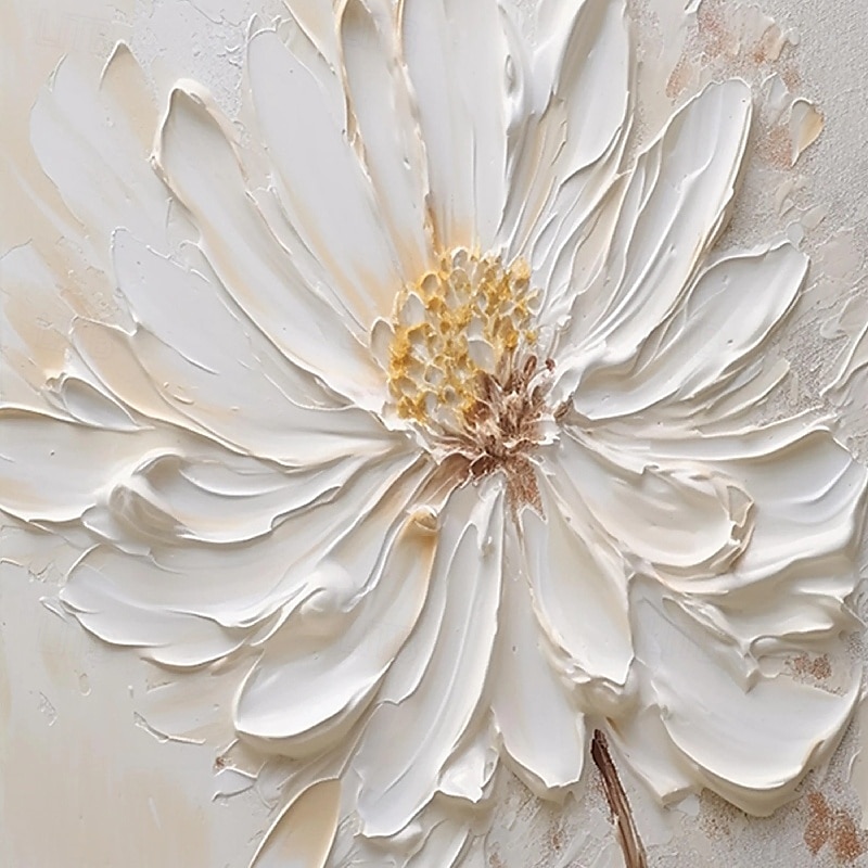 Ölgemälde handgemaltes 3D-Blumengemälde, handgefertigtes Palettenmesser, Blumen, Ölgemälde, Wandkunst, großes 3D-weißes Strukturgemälde, moderne dekorative Gemälde, Impressionismus, abstraktes weißes 2025 - $131.99 –P4