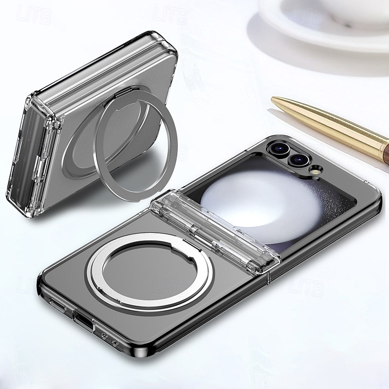 Phone Case For Samsung Galaxy Z Flip 7 Z Flip 6 Z Flip 5 Z Flip 4 Z Flip 3 Back Cover with Stand Holder Magnetic Support Wireless Charging Retro TPU PC 2025 - $24.99 –P12