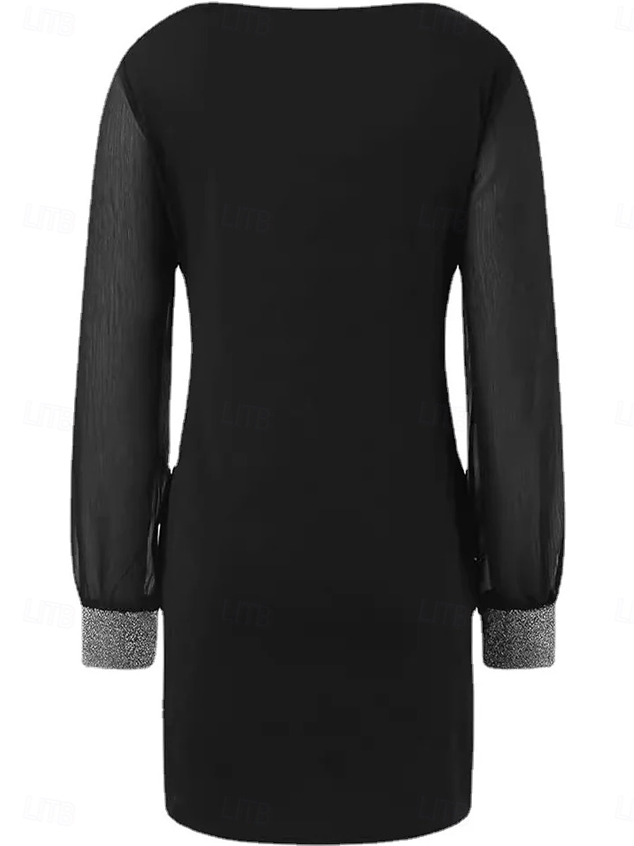 Robe Fourreau Femme Robe Maxi Maille Vacances Elégant Col V manche longue Standard Noir S M L XL 2XL de 2025 ? $33.99 –P4