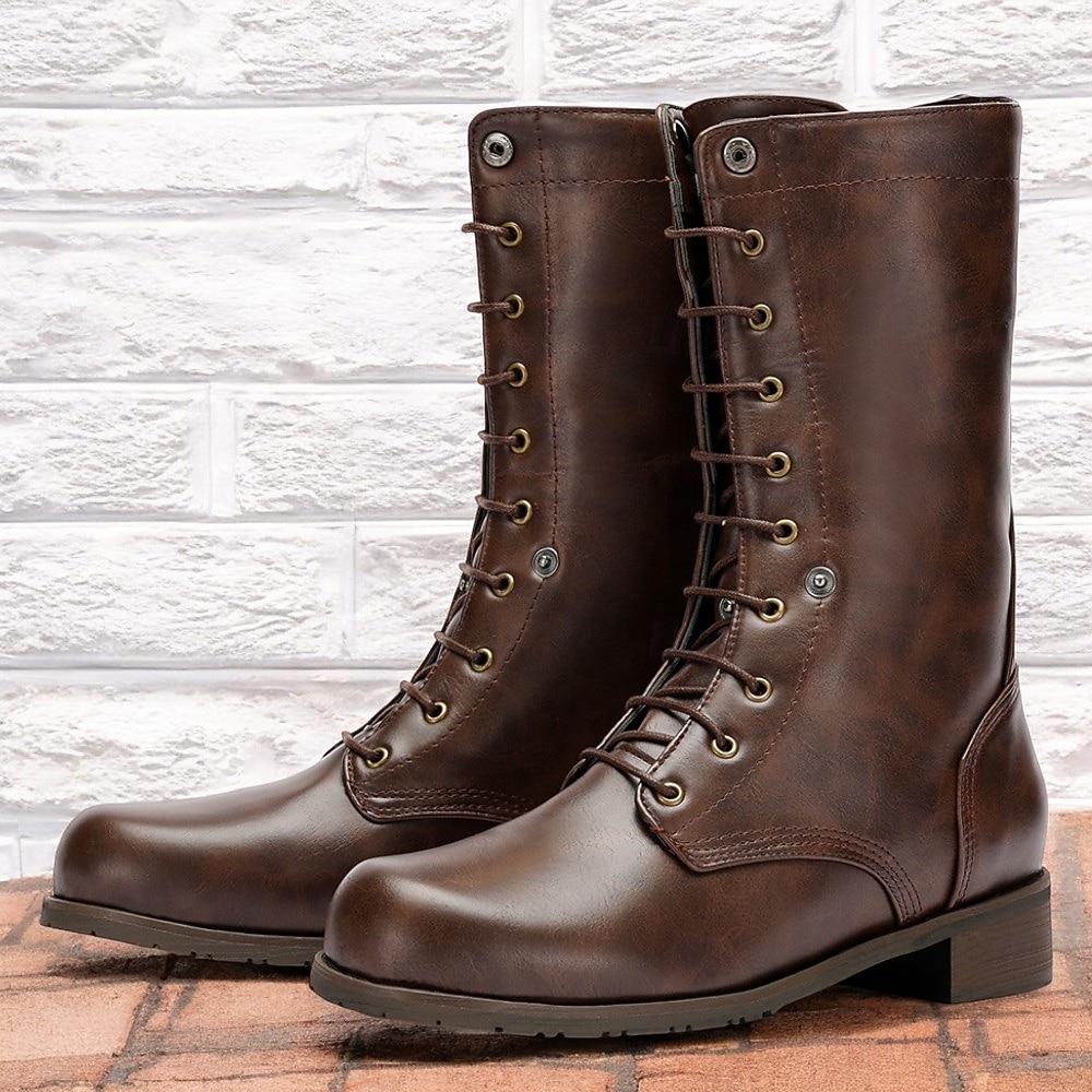 pánské hnědé kotníkové boty z umělé kůže – neformální obuv ve vintage stylu s odolným designem pro každodenní nošení 2025 - $69.99 –P1