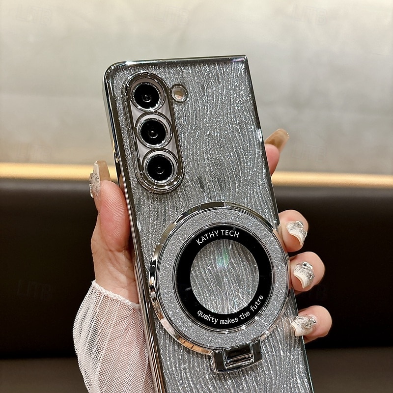 Phone Case For Z Fold 7 Z Fold 6 Z Fold 5 Z Fold 4 Z Fold 3 Back Cover with Stand Holder Support Wireless Charging Bling Glitter Shiny Retro TPU Plating 2025 - $19.99 –P5