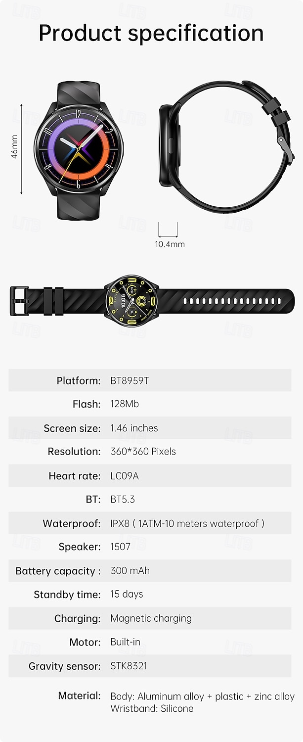 KT77 Smart Watch 1.46 inch Smartwatch Fitness Running Watch Bluetooth Pedometer Call Reminder Fitness Tracker Compatible with Android iOS Women Men Long Standby Hands-Free Calls Waterproof IP68 22mm 2025 - $49.99 –P15