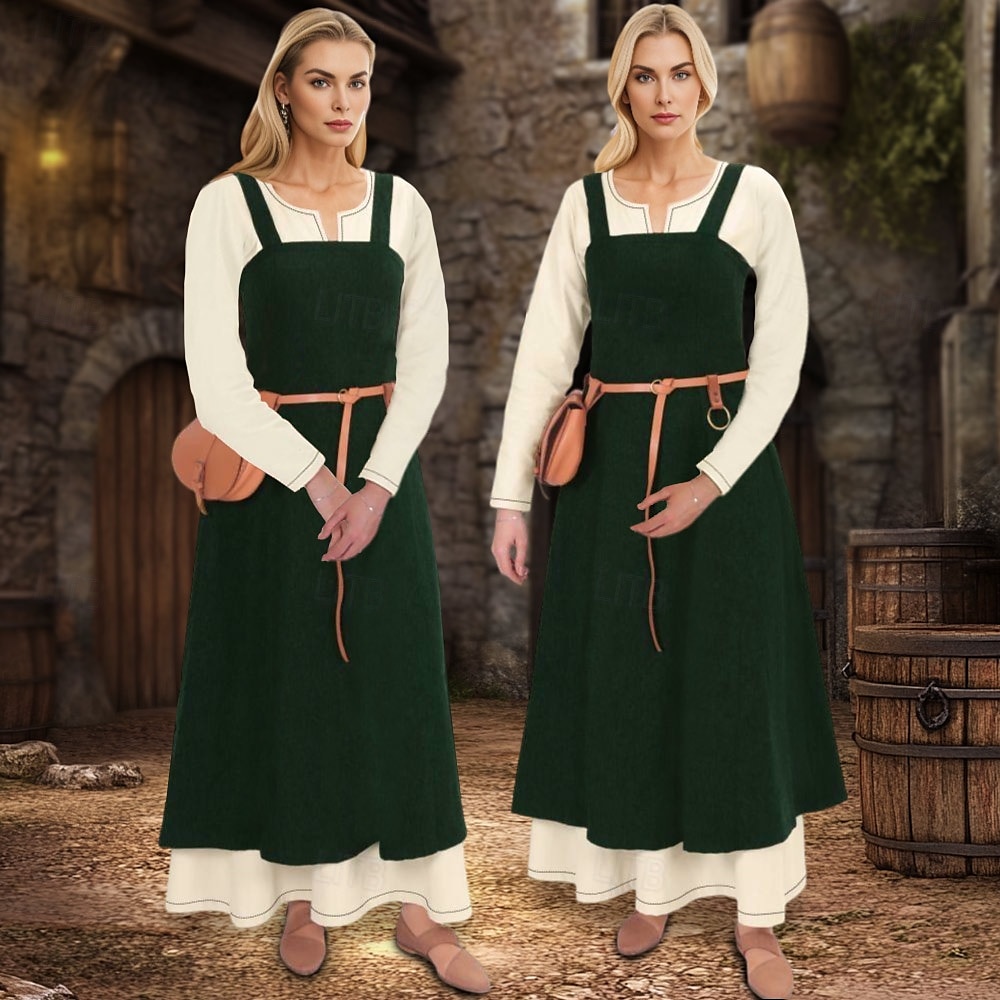 Șorț viking medieval pentru femei, cu rochie tunică cu dantelă la spate, 2 buc ținute pentru larp ren faire târg renascentist, carnaval, rochie de halloween 2025 - $48.99 –P10
