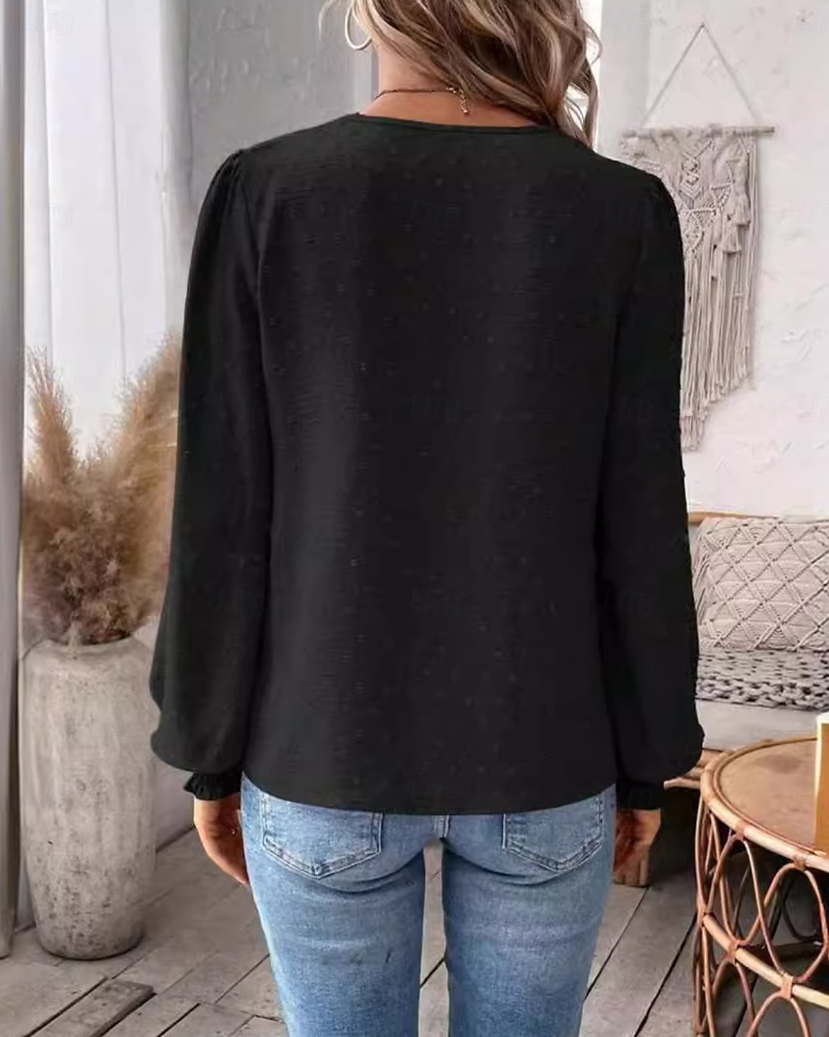 Women's Lace Shirt Stylish Lace Long Sleeve Regular Tops V Neck Work Black Fall Winter 2025 - $21.99 –P3
