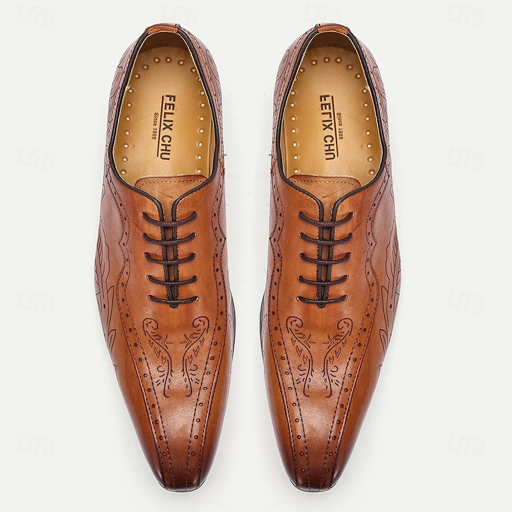 oxfordskor i premiumkoskinn för män – handsnidade blommönster med snörning av brogue dress-skor för formella tillfällen 2025 - $109.99 –P2