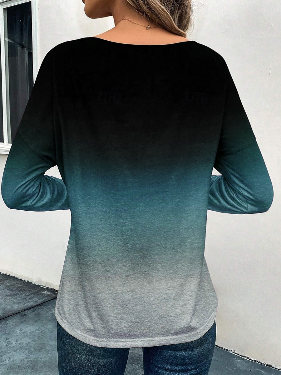 Dames T-shirt Kleurgradatie Modieus Casual Lange mouw Ronde hals Normale tops Dagelijks Weekend Afdrukken Rood blauw Paars Grijs Lente & Herfst 2025 - $23.99 -P9