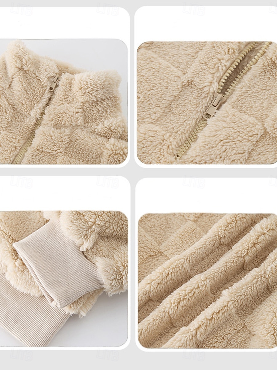dames sweatshirt casual sherpa fleece effen straat dagelijks gebruik coltrui rits lange mouw beige herfst winter 2025 - $52.99 –P3