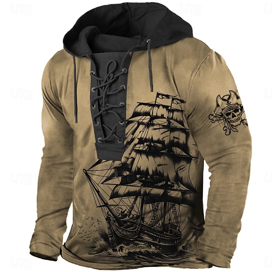 Hombre Pirata Sudadera Sudaderas Sudadera Manga Larga Sudadera con capucha Con Capucha Moda Impresión 3D Deporte Azul Piscina Marrón Correa Otoño Invierno Diseñador 2025 - $30.99 –P1
