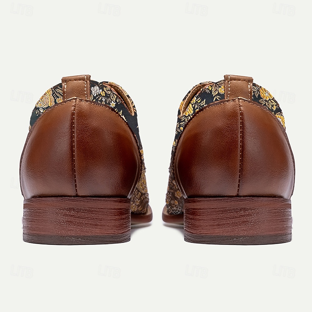 scarpe oxford da uomo in jacquard floreale con puntale e tacco in similpelle – scarpe eleganti in stile vintage per eventi formali del 2025 a $54.99 –P5
