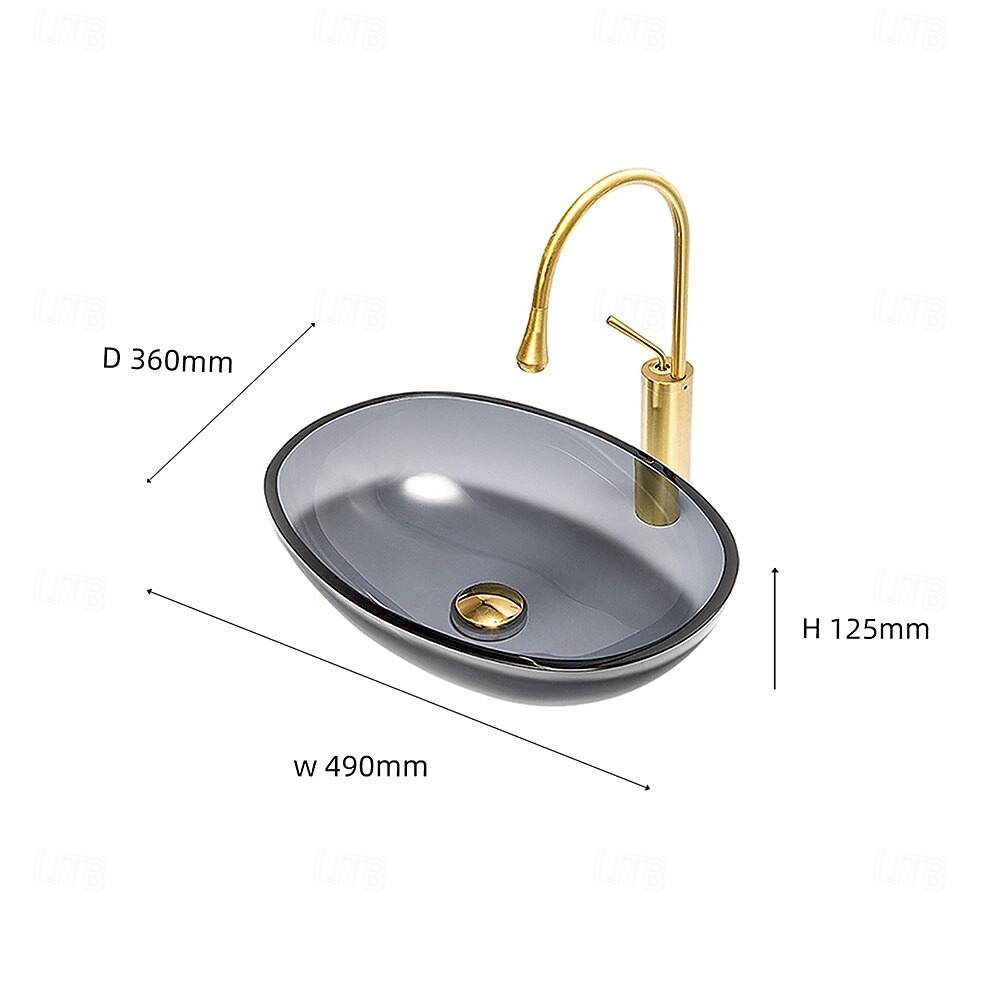 baderomsbeholder servant herdet glass servantskål over benken kunstkar vask med vanndråpekraner og pop-up avløp 2025 - $299.69 –P5