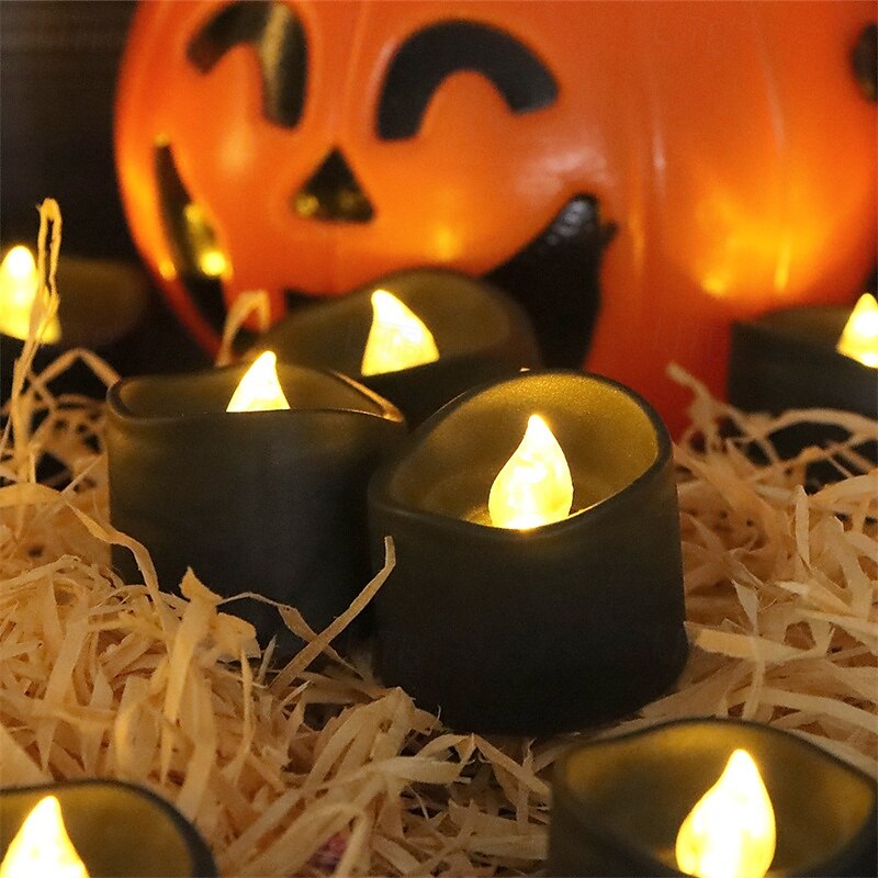 Black Flameless Teardrop Candle Lights Yellow Twinkle Tea Light Candle with Glitter Decoration Freestanding Plastic Round Single Wick for Various Room Types Valentine's Day  Halloween Christmas 2025 - $6.49 –P3