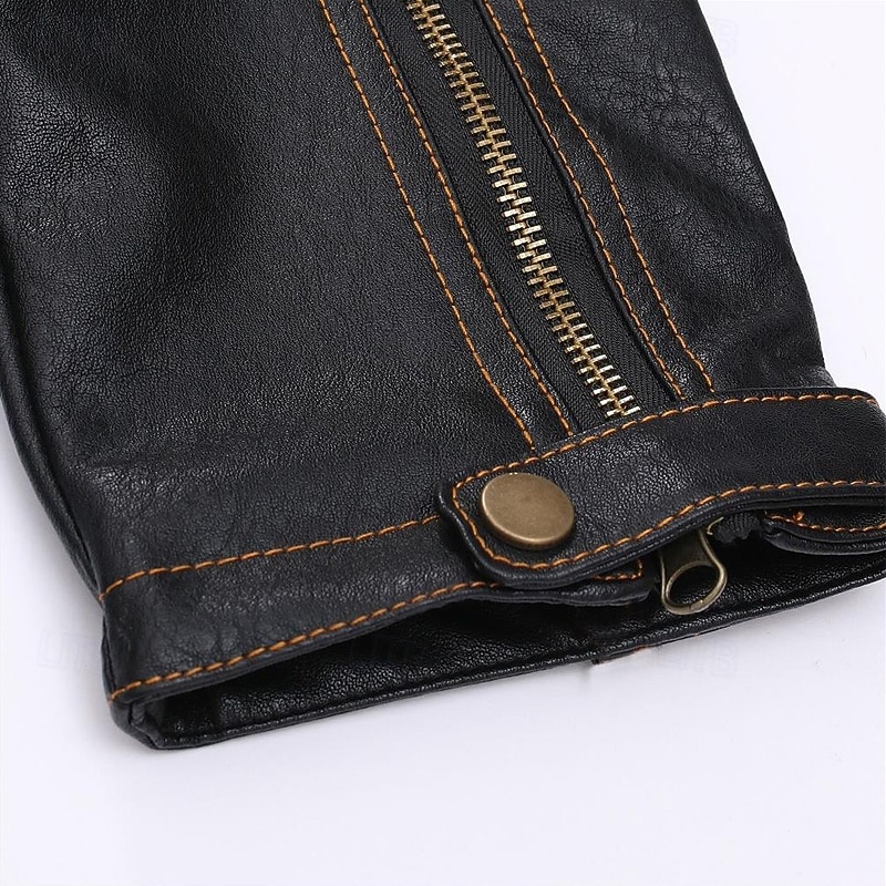 Herren Kunstlederjacke Bikerjacke Vintage Lederjacke Straße Motorrad Thermowarm Tasche Frühling & Herbst Einfarbig Streetwear Lässig Umlegekragen Regulär Kunstleder Schwarz Braun Jacken 2026 - $91.99 –P10