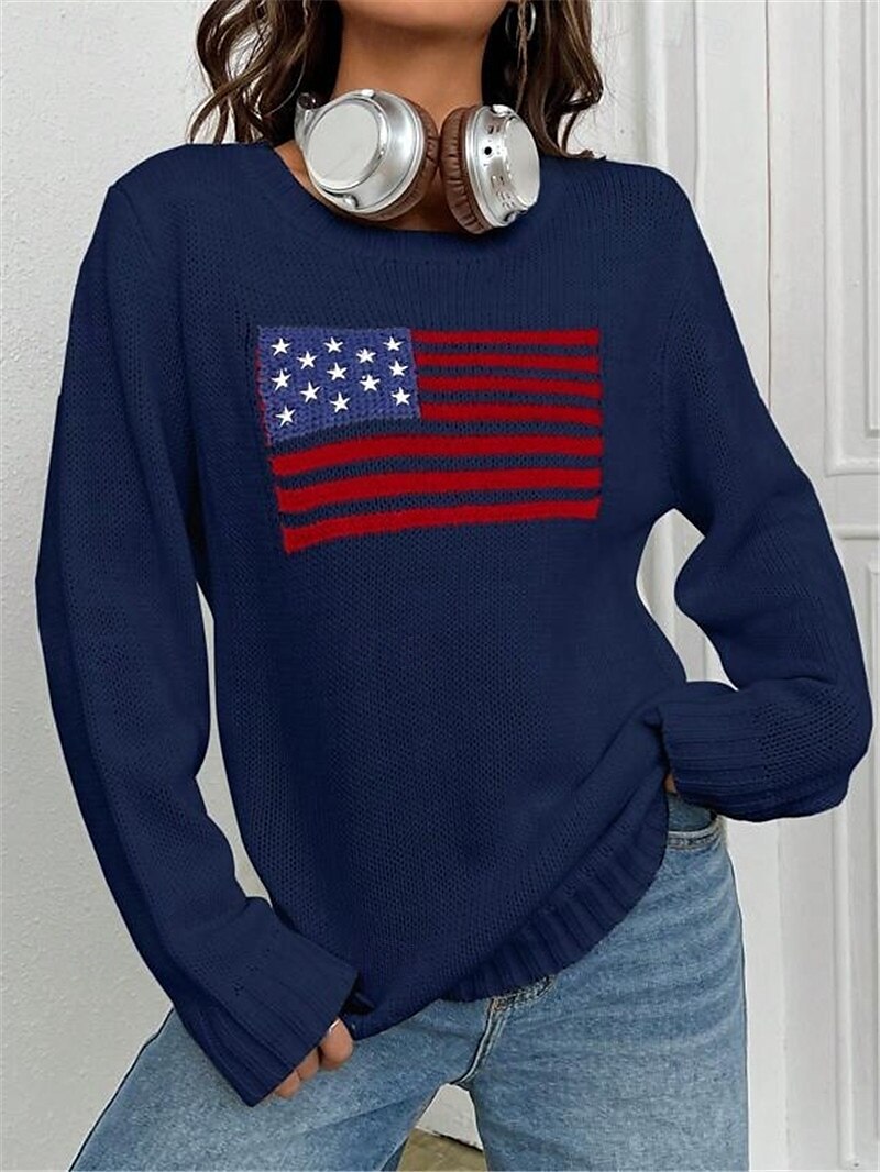 Women's Sweater Daily Stylish Casual Graphic Crew Neck Crewneck Long Sleeve Regular Tops Knit Going out Black White Fall Winter 2025 - $44.99 –P5