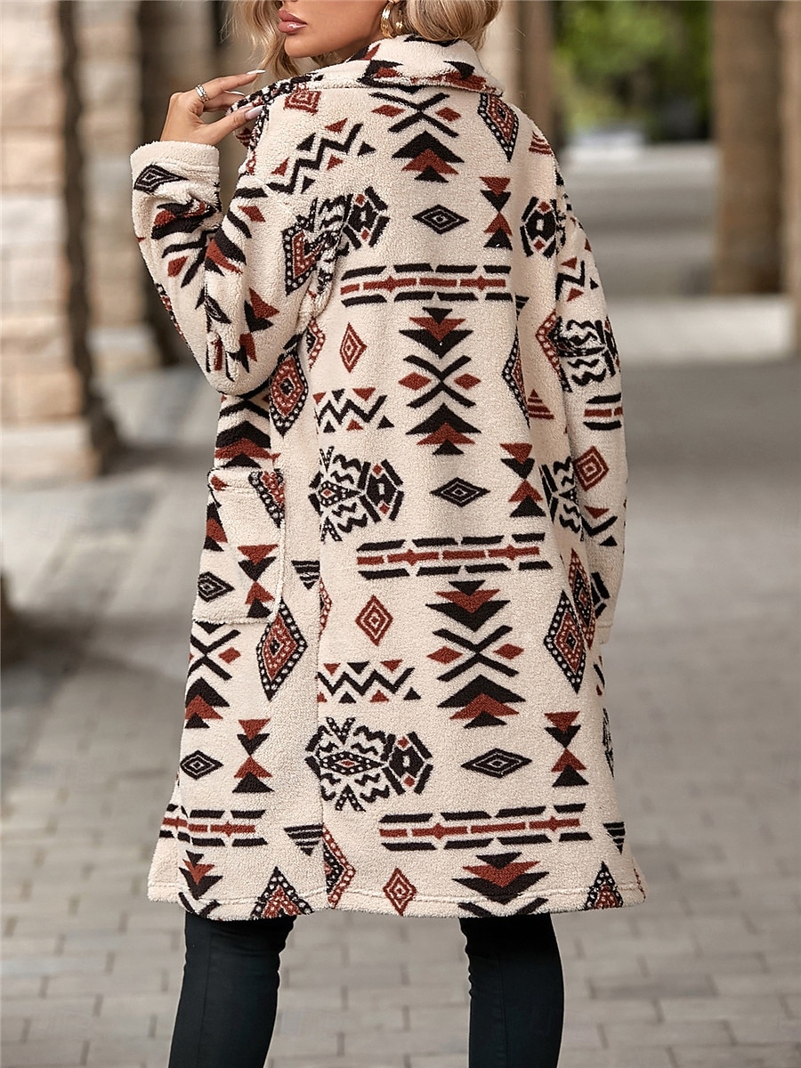 Pentru femei Jachetă din lână Palton Teddy Cald Respirabil Nasturi Buzunar Căptușiți Epocă Casual Geometric Vacanță Stradă Purtare Zilnică Ieșire Cu Un Nasture Lung Răsfrânt Fit regulat Manșon Lung 2026 - $48.99 –P2