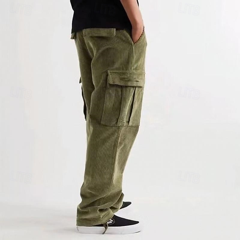 2025年 男性用 スウェットパンツ コーデュロイパンツ ズボン カーゴスウェットパンツ ポケット ドローストリング 弾性ウエスト 平織り 履き心地よい スポーツ・アウトドア 日常 ファッション カジュアル アーミーグリーン ブラック マイクロエラスティック  コレクション – $26.99 –P12