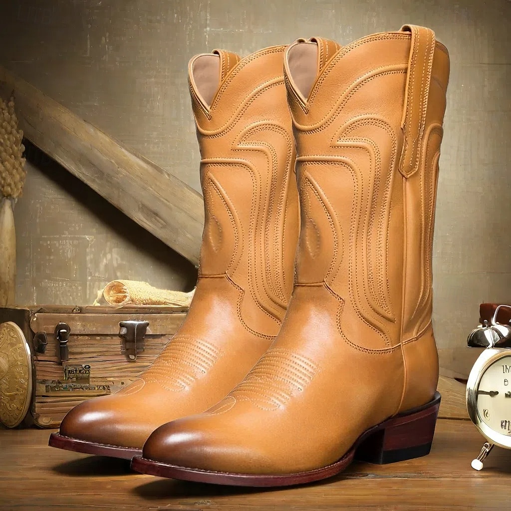 bottes de cowboy western en similicuir marron pour hommes avec broderie classique - bottes de rodéo durables et élégantes pour la campagne et l'extérieur de 2025 ? $69.99 –P1