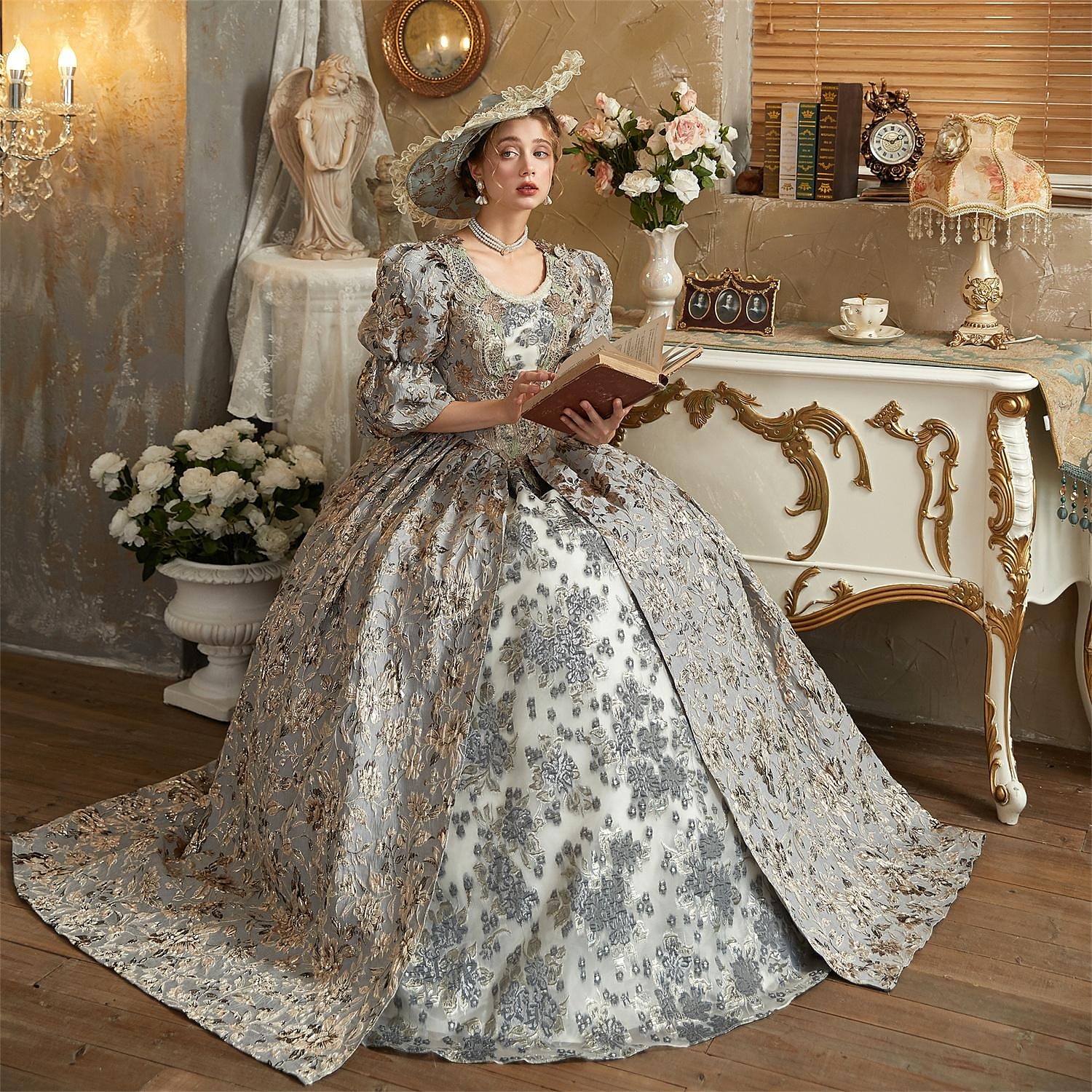 Rokoko Viktoria Tarzı Retro Šaty Cosplay Paruky Kostým na Večírek Princeznovské Shakespeare Pevná barva Plesové šaty Dámské Královský Vánoce předvečer Všech svatých Karneval Párty Večerní oslava 2025 - $251.19 –P6