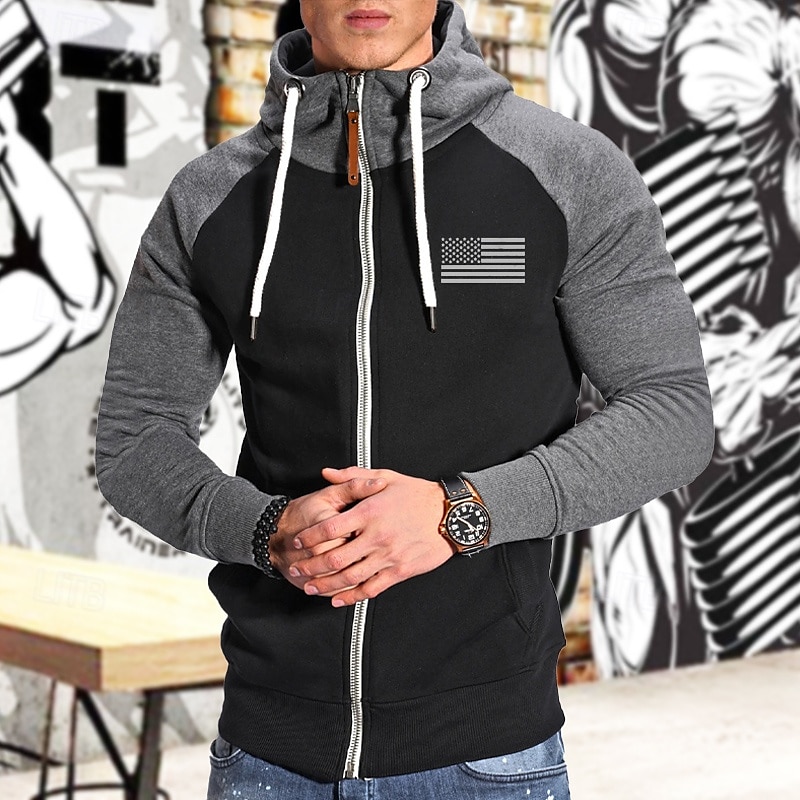 Homme Sweat à capuche Veste Capuche Patchwork Full Zip manche longue Sweat à capuche Casual Athleisure Automne Respirable Séchage rapide Doux Exercice Physique Fonctionnement Marche Tenue de sport de 2025 ? $17.99 –P7