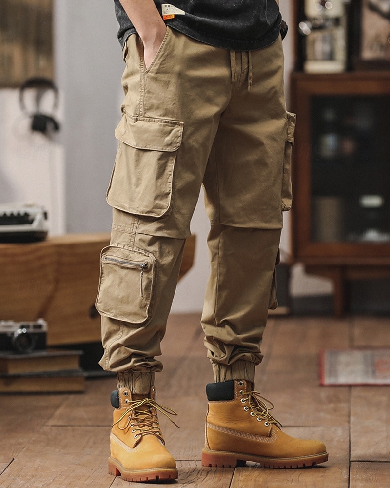 Per uomo Pantaloni cargo Pantaloni A cordoncino Vita elastica Multi tasca Liscio Indossabile Esterno Giornaliero Campeggio e hiking Di tendenza Classico Nero Verde militare del 2026 a $45.99 –P1
