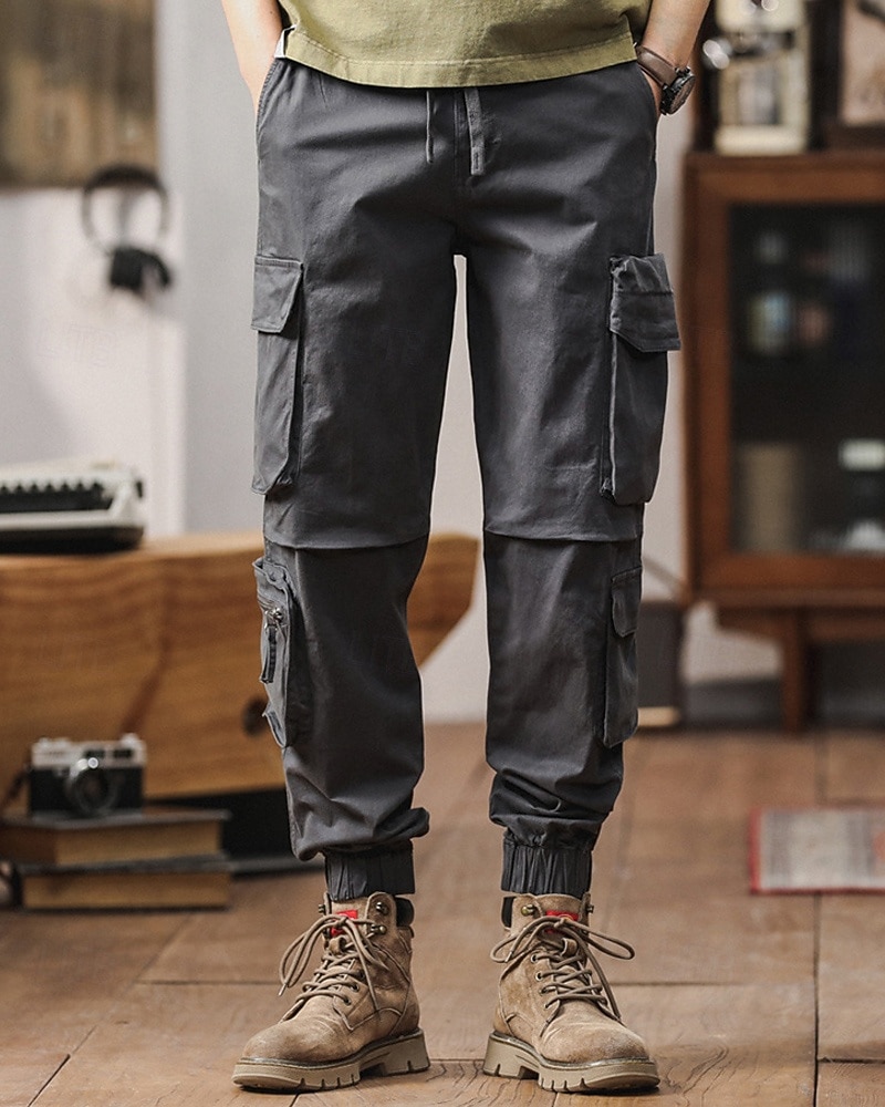 Per uomo Pantaloni cargo Pantaloni A cordoncino Vita elastica Multi tasca Liscio Indossabile Esterno Giornaliero Campeggio e hiking Di tendenza Classico Nero Verde militare del 2026 a $45.99 –P6