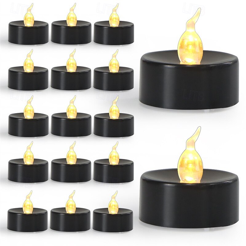 Black Flameless Teardrop Candle Lights Yellow Twinkle Tea Light Candle with Glitter Decoration Freestanding Plastic Round Single Wick for Various Room Types Valentine's Day  Halloween Christmas 2025 - $6.49 –P6