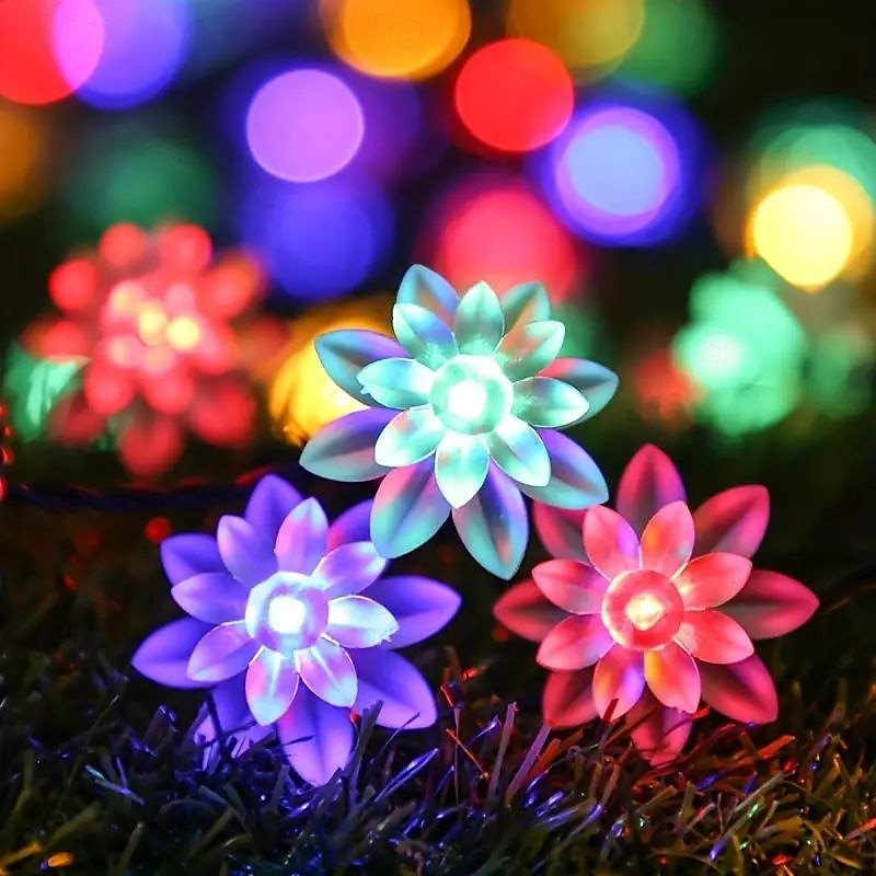 solar lotus blomsterstrenglys – 20/30/50 led dobbeltlags kronbladlys, 8 moduser, vanntette dekorative lys for utendørs hage, hage, juletre og fest fargerik/varm hvit 2025 - $11.99 –P1