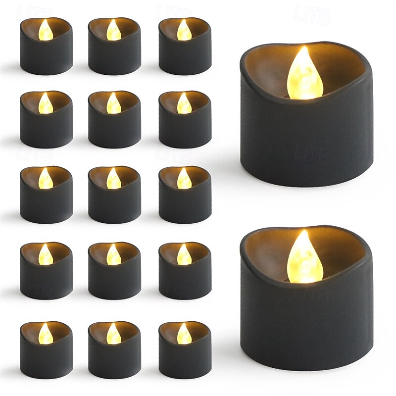 Black Flameless Teardrop Candle Lights Yellow Twinkle Tea Light Candle with Glitter Decoration Freestanding Plastic Round Single Wick for Various Room Types Valentine's Day  Halloween Christmas 2025 - $6.49 –P13
