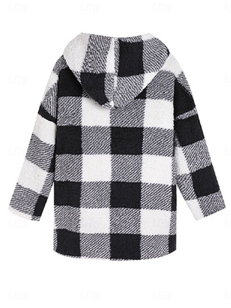 Per donna Giacca in pile Cappotto teddy Giacca con cappuccio Tenere al caldo Traspirante Tasche In pile Informale A quadri Da mare Strada Da tutti i giorni Per uscire Apertura anteriore Standard Felpa del 2025 a $62.99 –P5