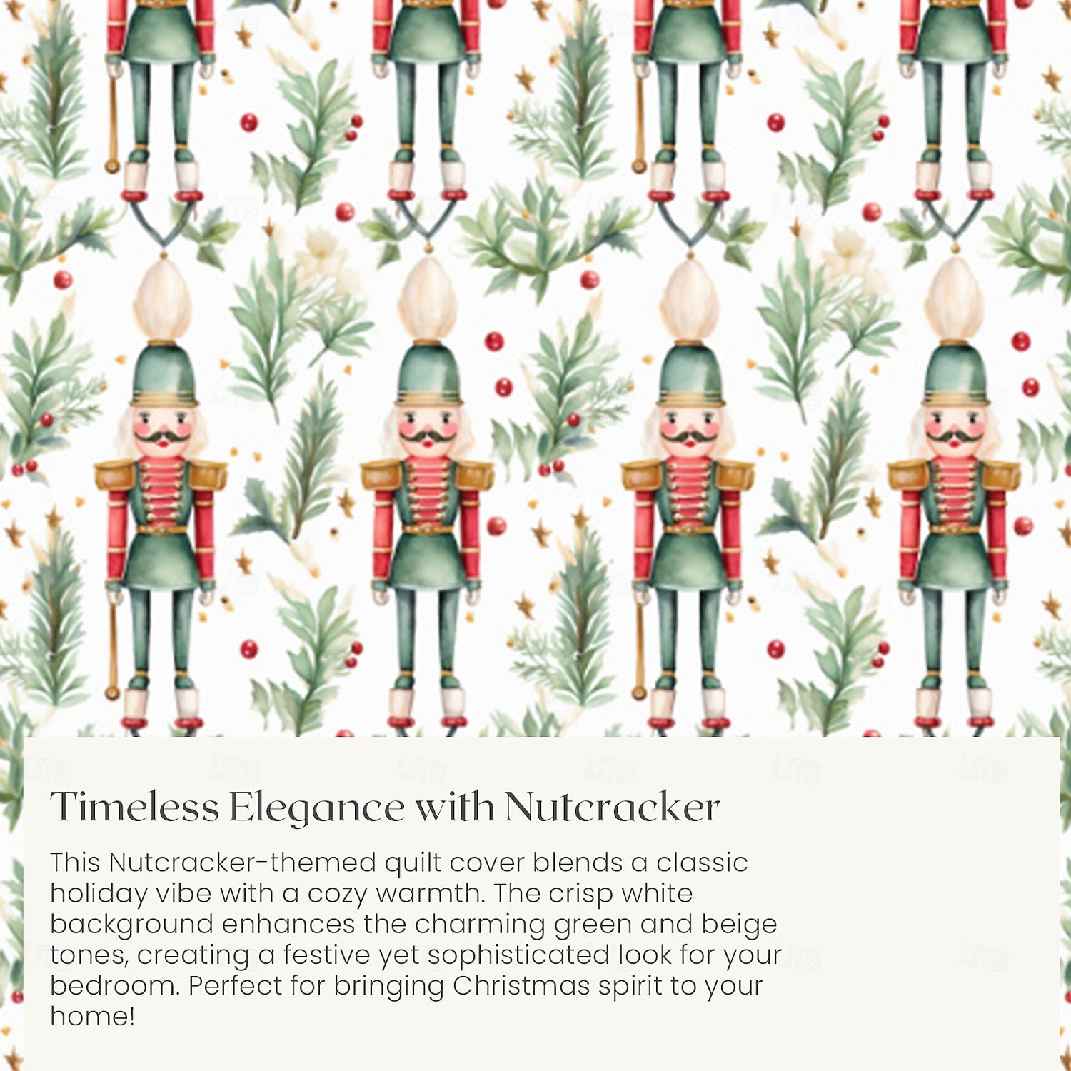 jouluinen pussilakasetti pähkinänsärkijäsuunnittelulla 100 % puuvillaa juhlavaan vuodevaatteet sisältää pussilakanan ja tyynyliinat mukavat ja tyylikkäät sesongin makuuhuoneen sisustukseen queen king 2025 - $71.99 –P3